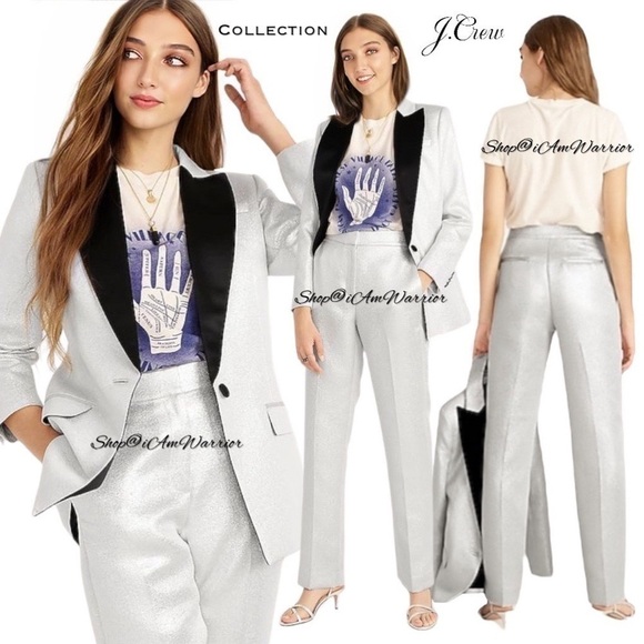 J.Crew Collection NWT metallic silver straight leg pants *shop@iamwarrior - Picture 3 of 16